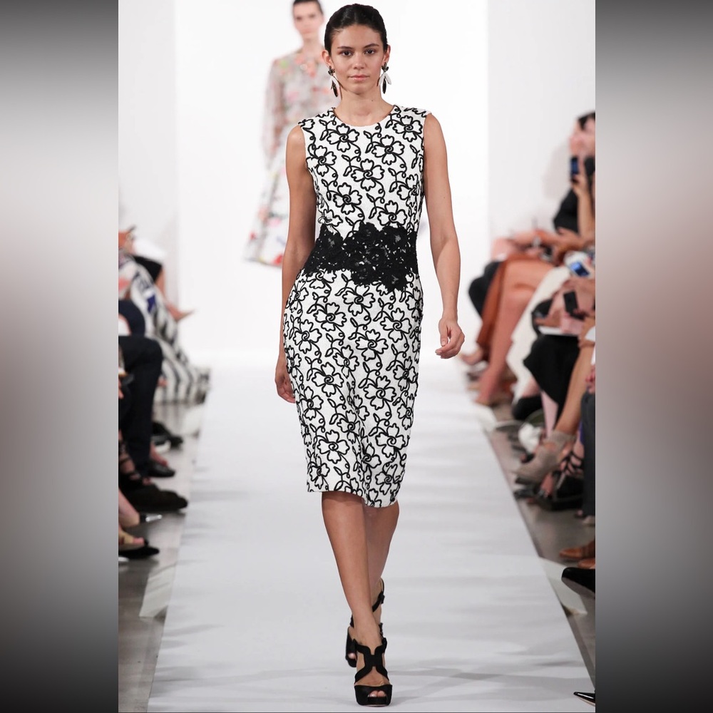 Oscar de la Renta embroidered dress in black and white